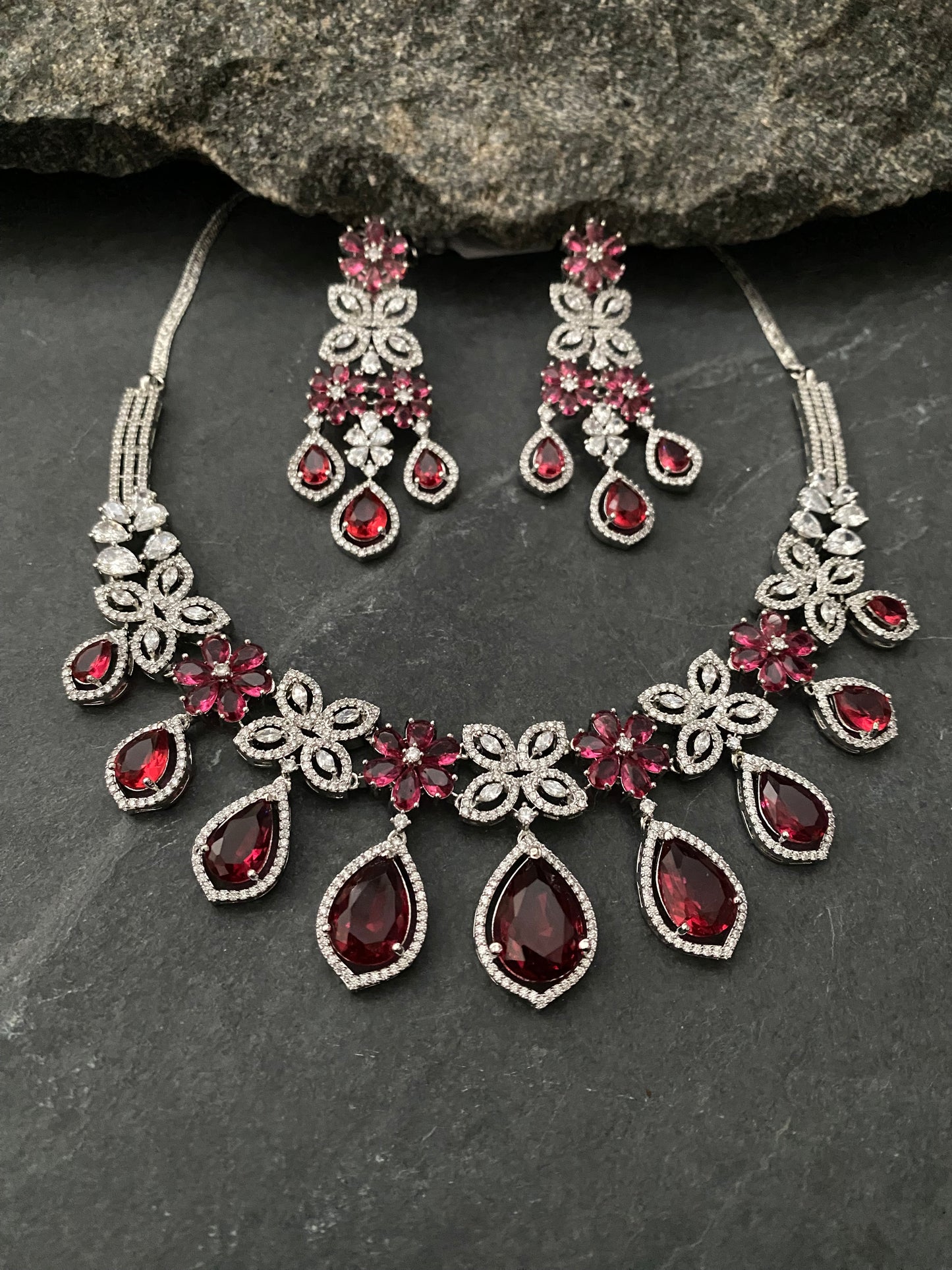 ANNA CORAL RED CZ NECKLACE SET