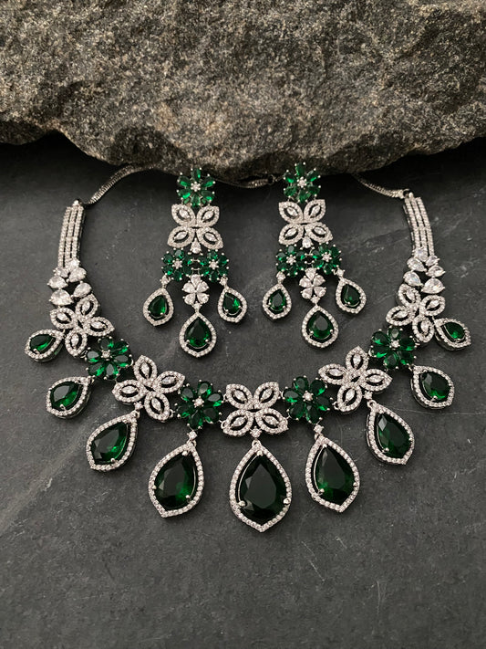 ANNA EMERALD GREEN CZ NECKLACE SET