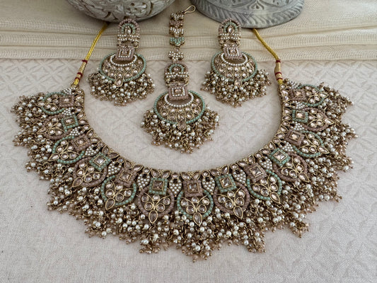LEAH PINK-GREEN NECKLACE SET
