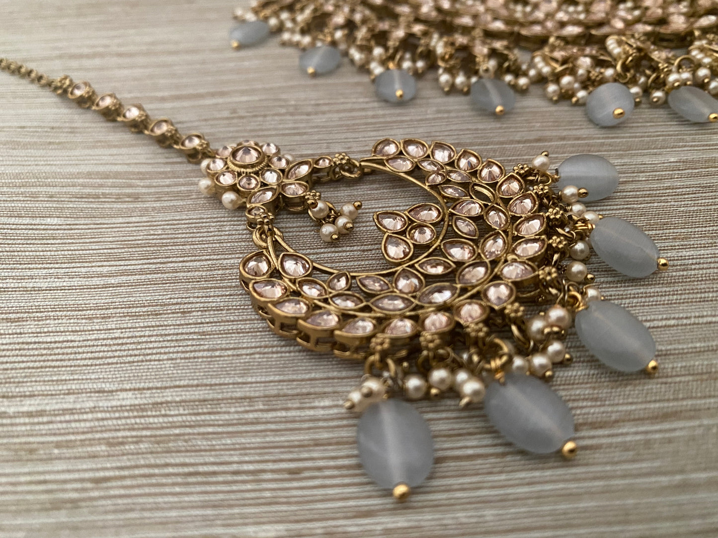 Anaaya Gray antique gold bridal necklace set