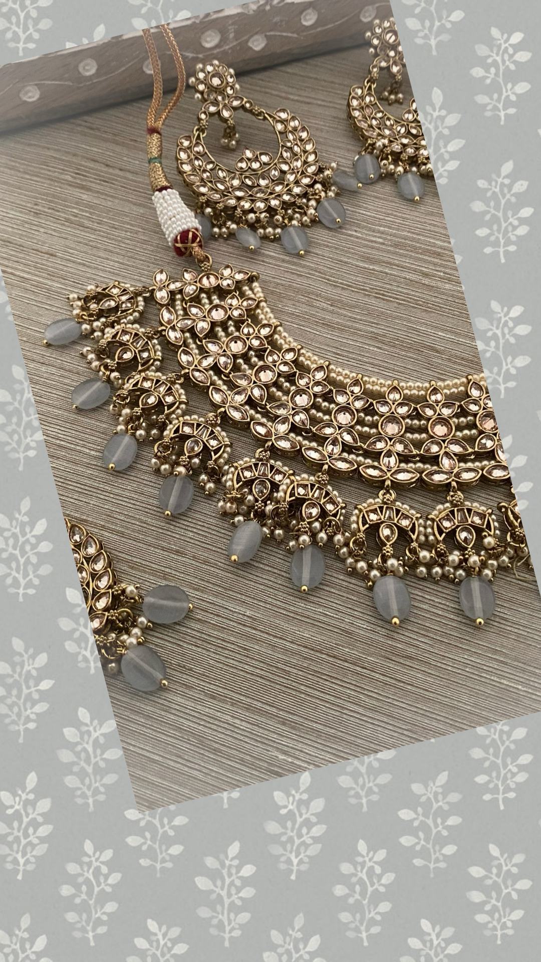 Anaaya Gray antique gold bridal necklace set
