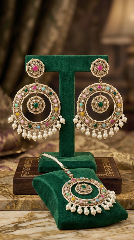 Amber Geometric Earrings Mangtika Set