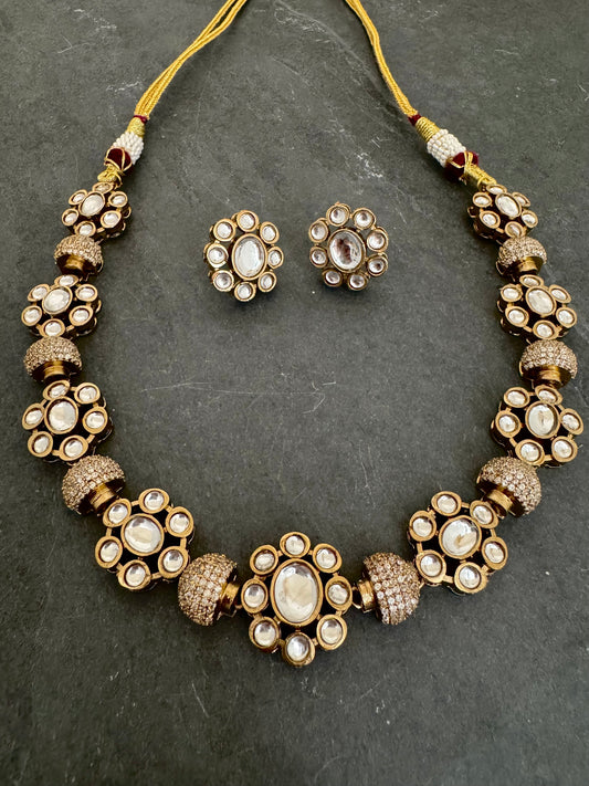 MIA POLKI CZ FLOWER NECKLACE SET