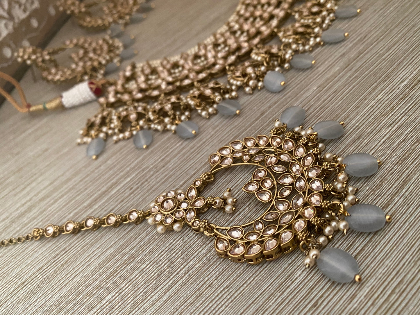 Anaaya Gray antique gold bridal necklace set