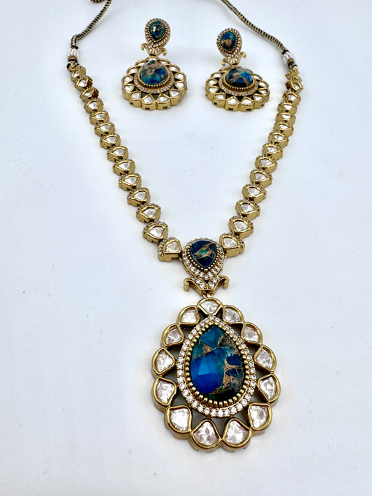 Devika Blue Agate Pendant Necklace Set