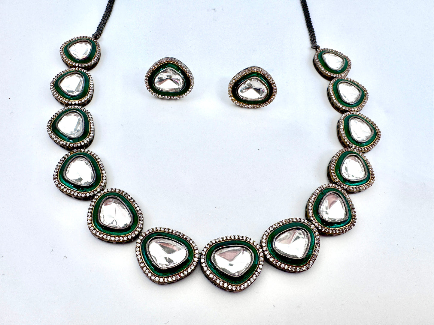 Tyra Polki Meenakari Stud Necklace Set