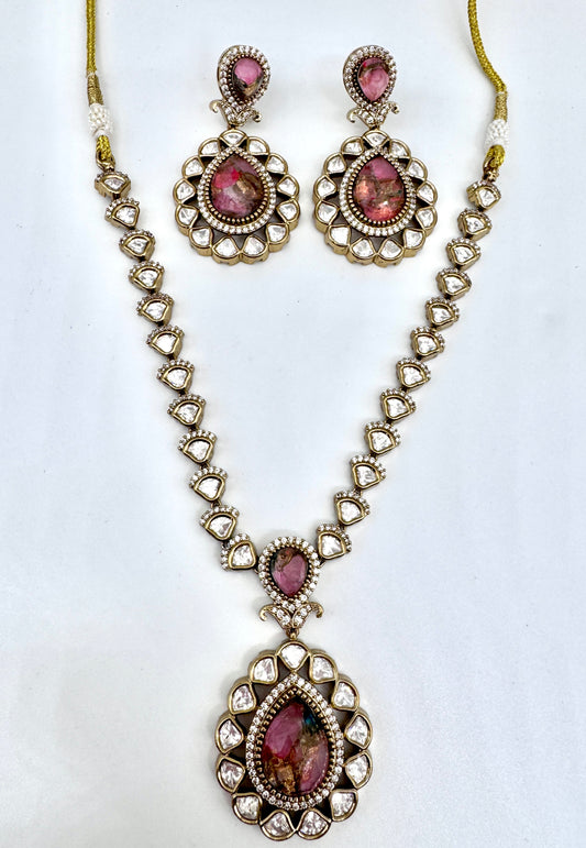 Devika Pink Agate Pendant Necklace Set