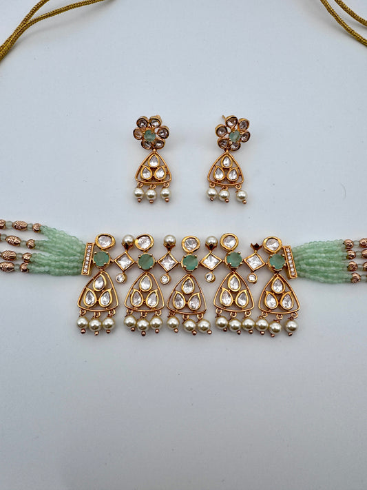 Kavya Kundan Green Choker Necklace Set