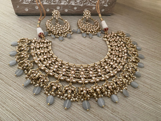 Anaaya Gray antique gold bridal necklace set