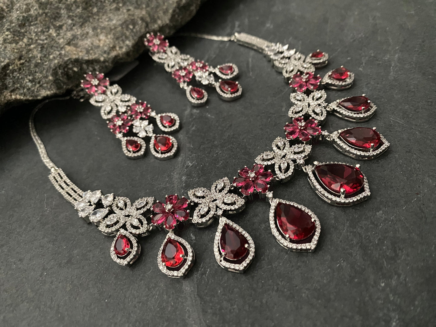ANNA CORAL RED CZ NECKLACE SET