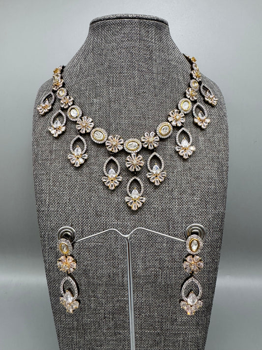 VERA TWO-TONE VICTORIAN CZ NECKLACE SET