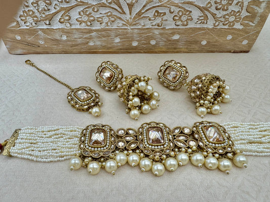 SANYA ANTIQUE GOLD RECTANGULAR CHOKER SET