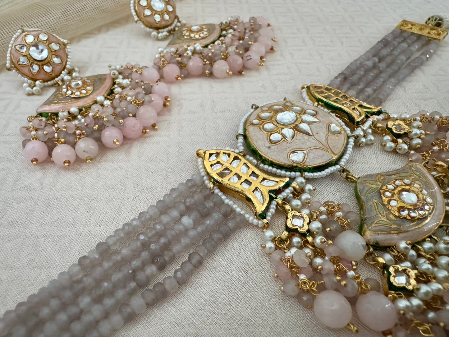 ESHA MEENAKARI PINK-GRAY CHOKER SET