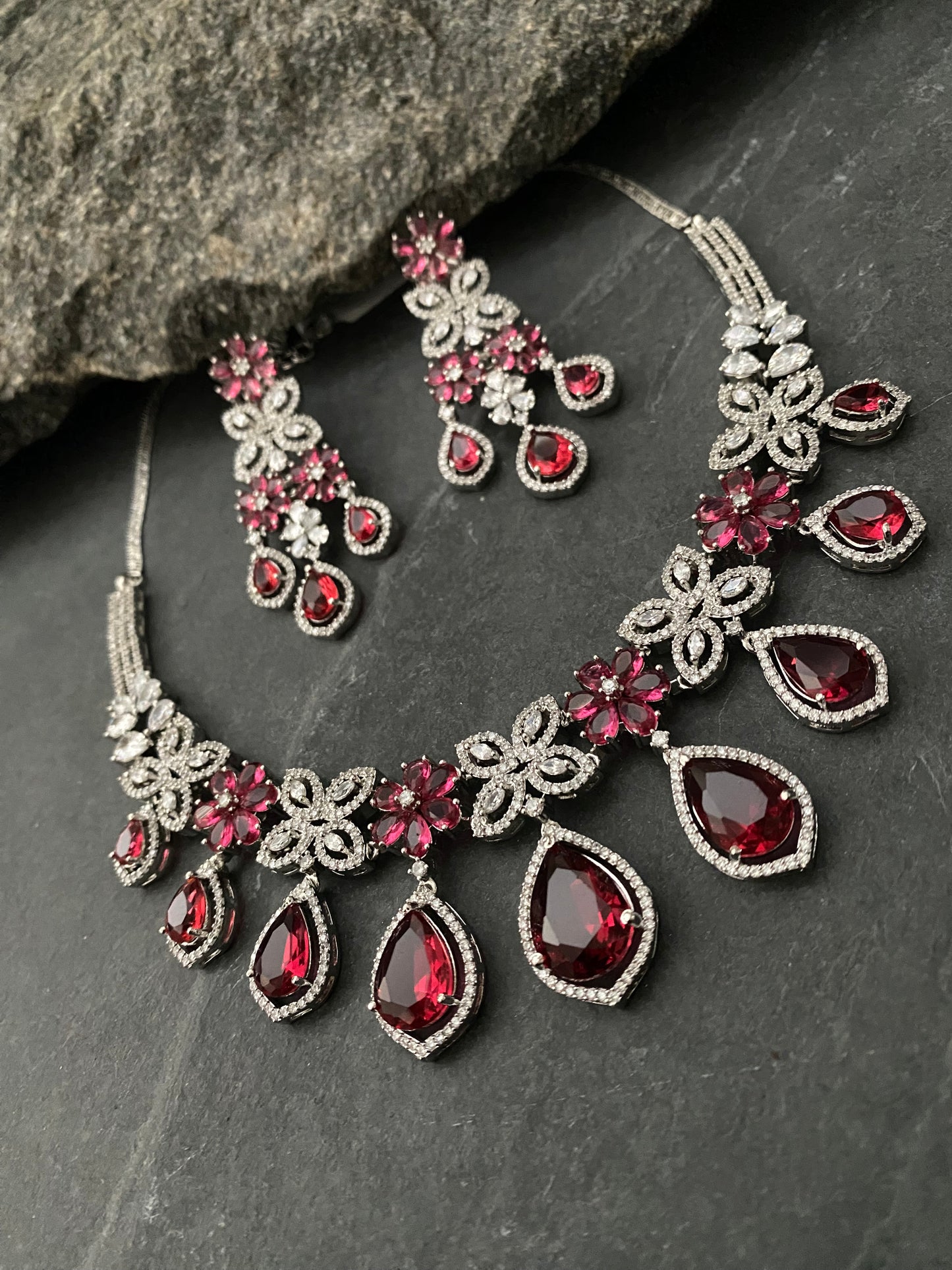 ANNA CORAL RED CZ NECKLACE SET