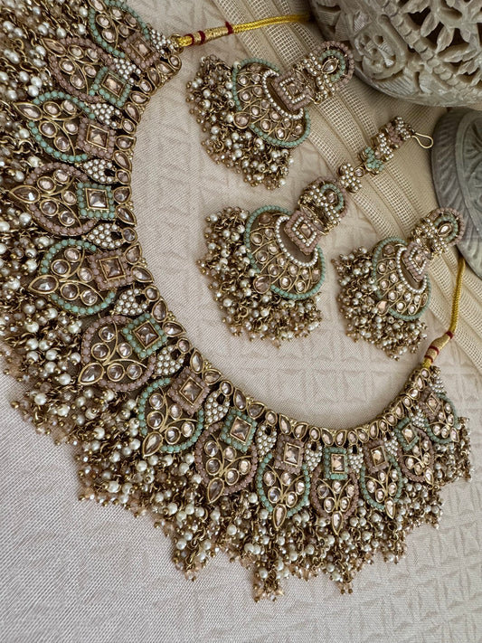 LEAH PINK-GREEN NECKLACE SET