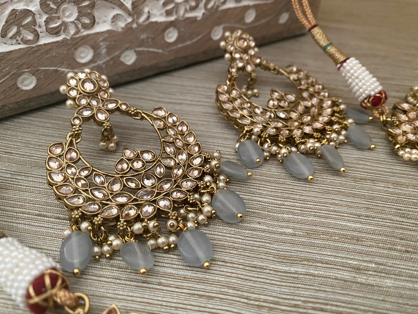 Anaaya Gray antique gold bridal necklace set
