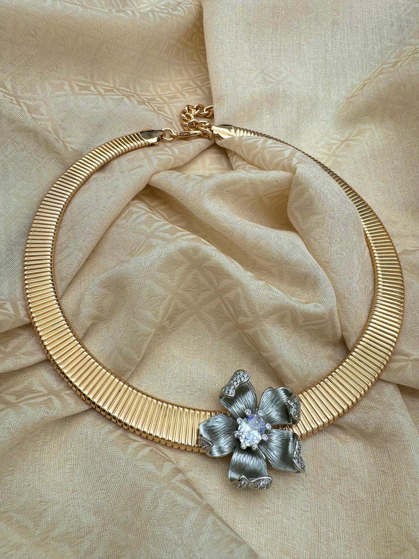 Lorna Hasli necklace with magnetic cz flower button
