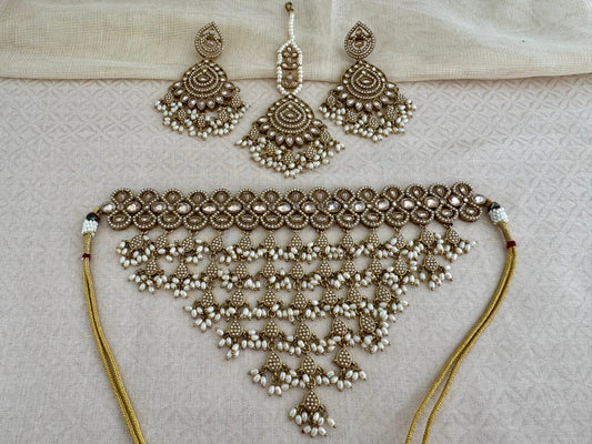 ALISHA BOHO PEARL FRINGE CHOKER SET