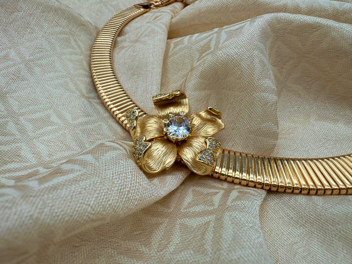 Lorna Hasli necklace with magnetic cz flower button
