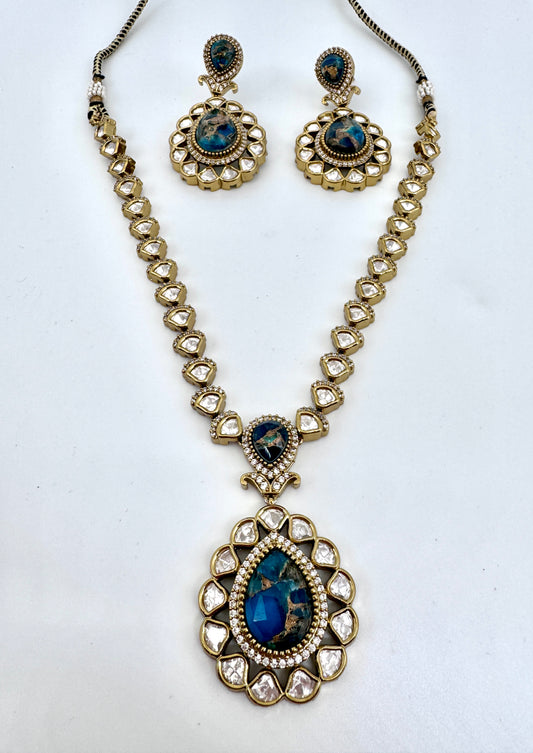 Devika Blue Agate Pendant Necklace Set