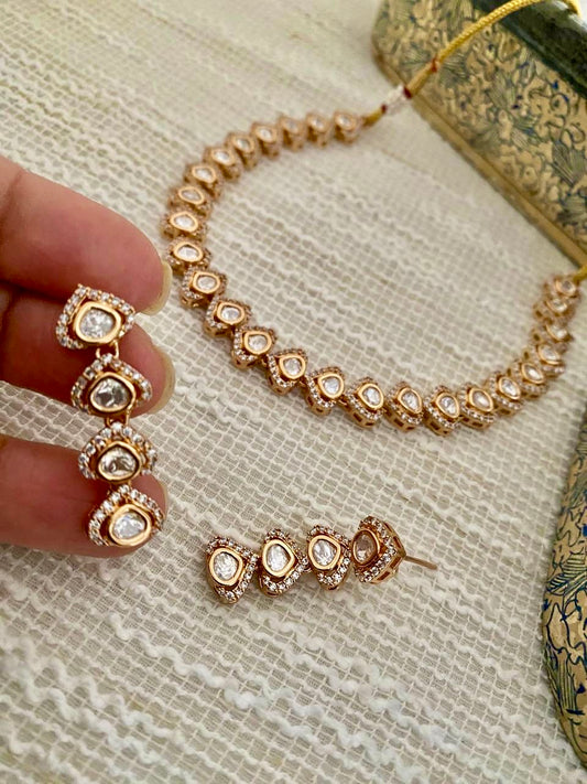 ARIANA POLKI & CZ SINGLE LINE SWEETHEART NECKLACE SET