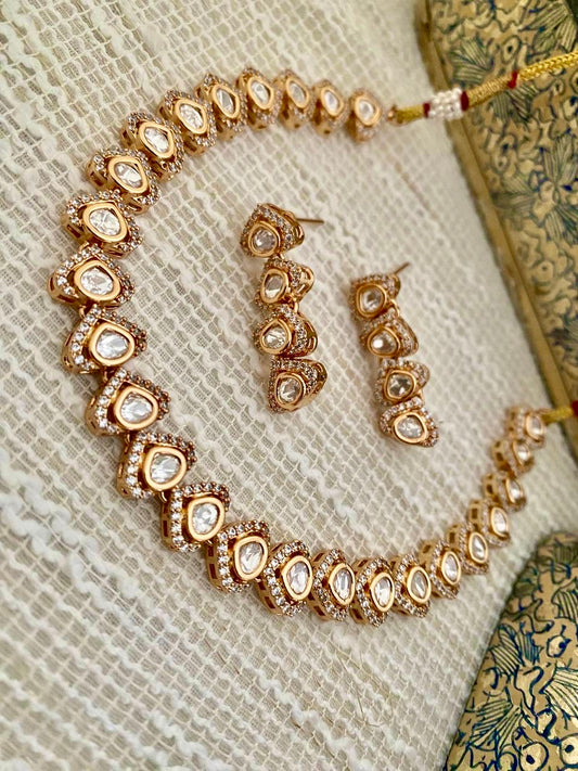 ARIANA POLKI & CZ SINGLE LINE SWEETHEART NECKLACE SET