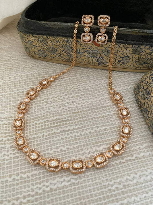 TASHA KUNDAN CZ GEOMETRIC NECKLACE SET