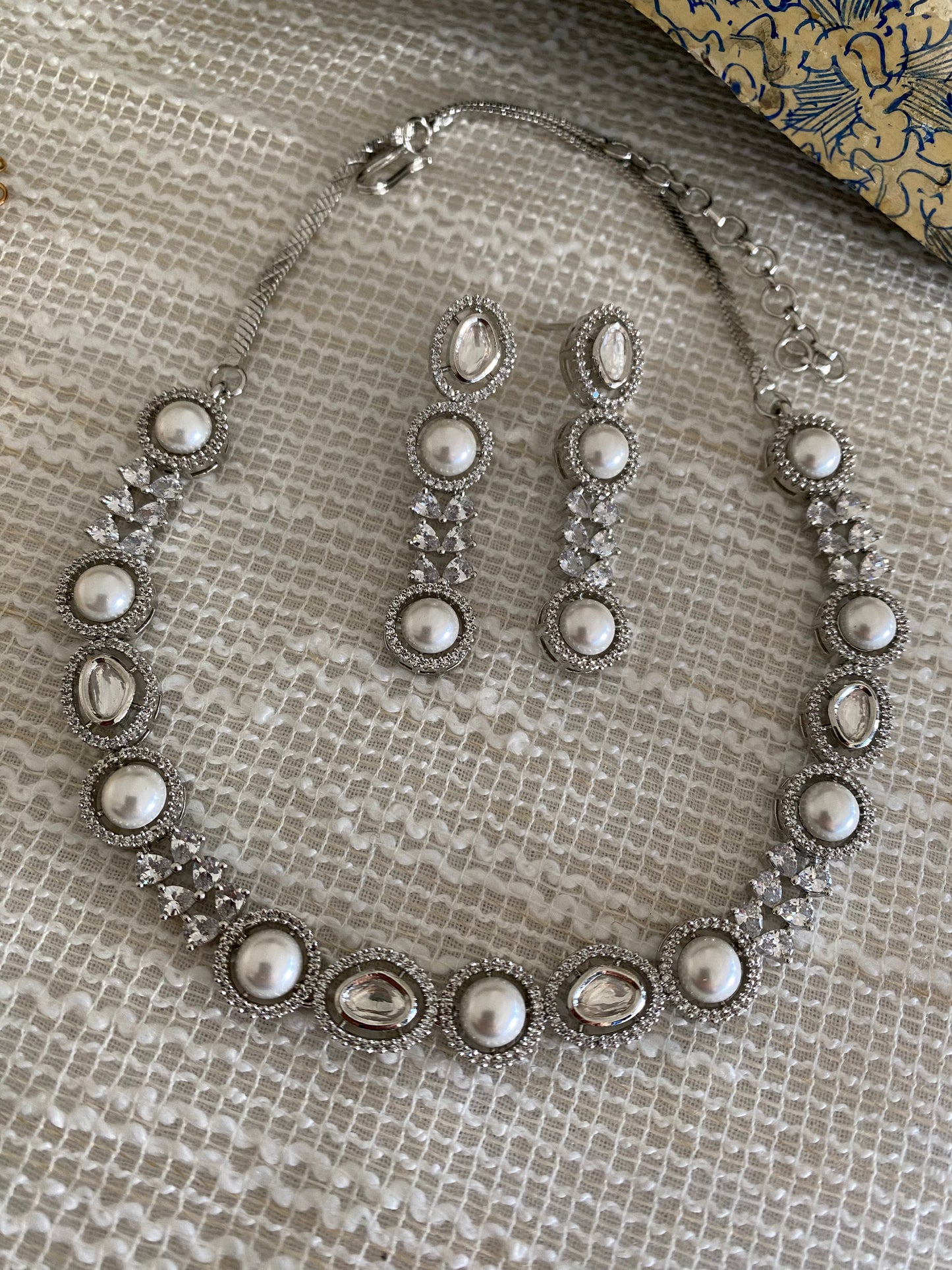 KAYLA POLKI PEARL CZ SINGLE LINE NECKLACE SET