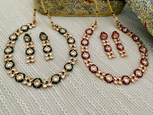 MARIKA POLKI CZ FLOWER NECKLACE SET