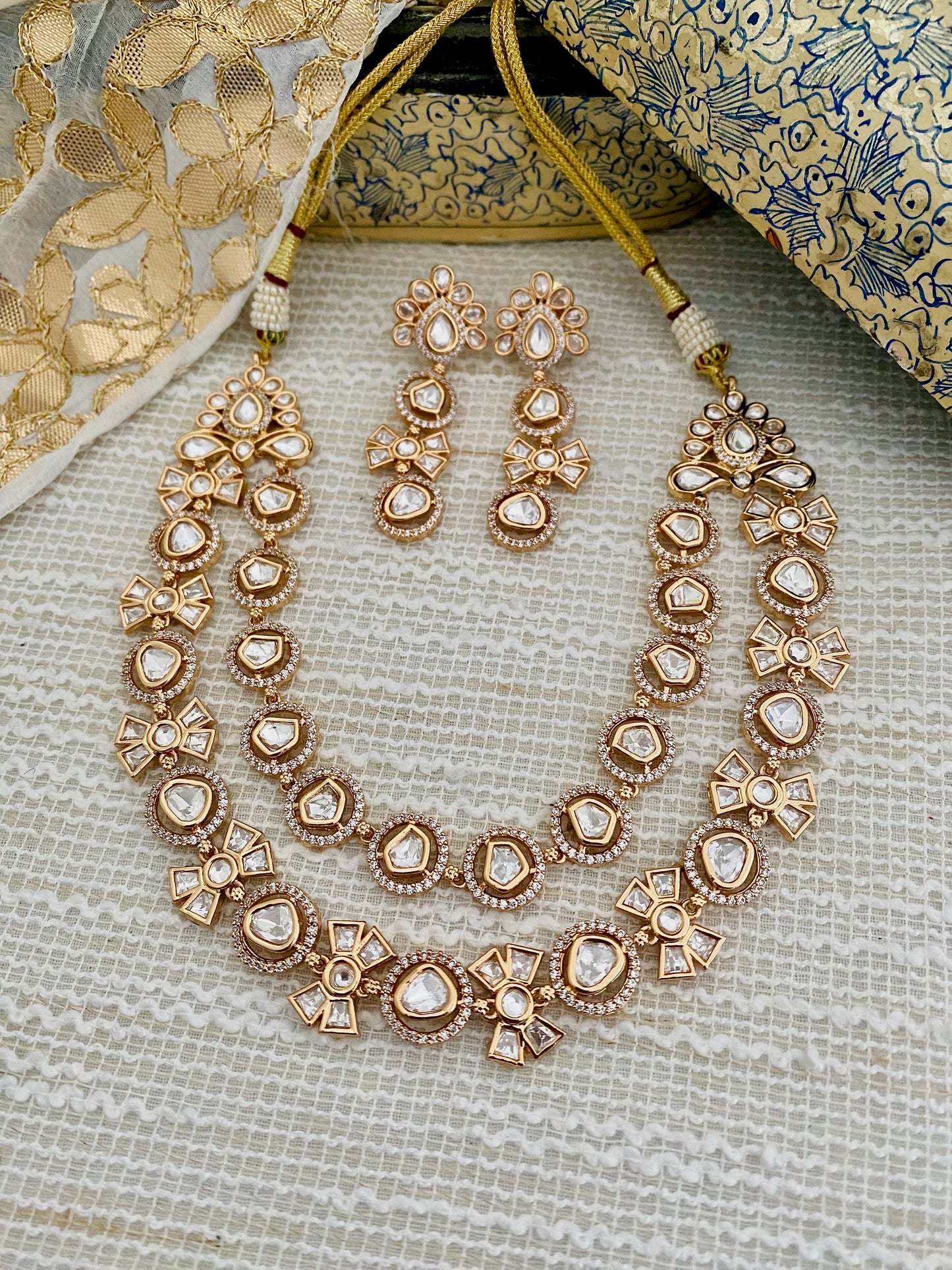 SIYONA LAYERED POLKI CZ NECKLACE SET