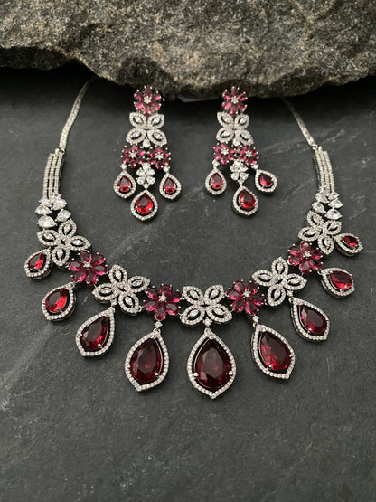 ANNA CORAL RED CZ NECKLACE SET