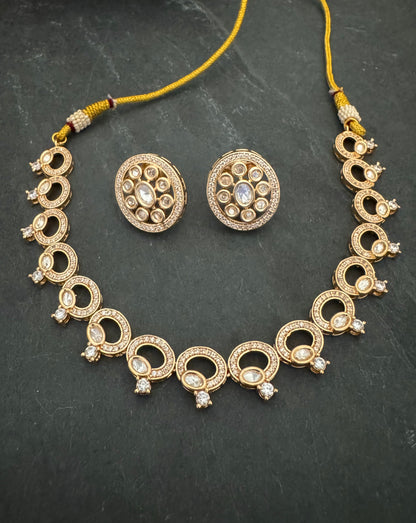 AROHI GOLD CZ POLKI NECKLACE SET
