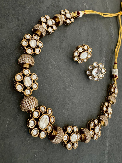 MIA POLKI CZ FLOWER NECKLACE SET