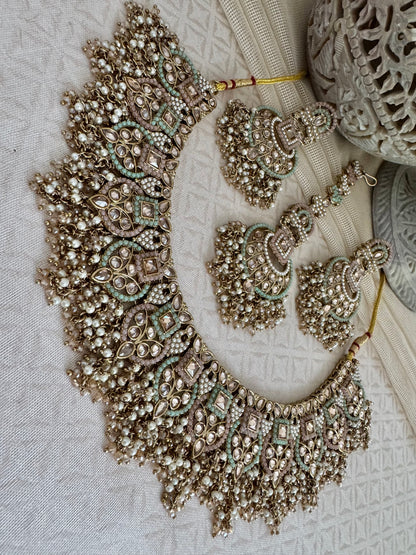 LEAH PINK-GREEN NECKLACE SET