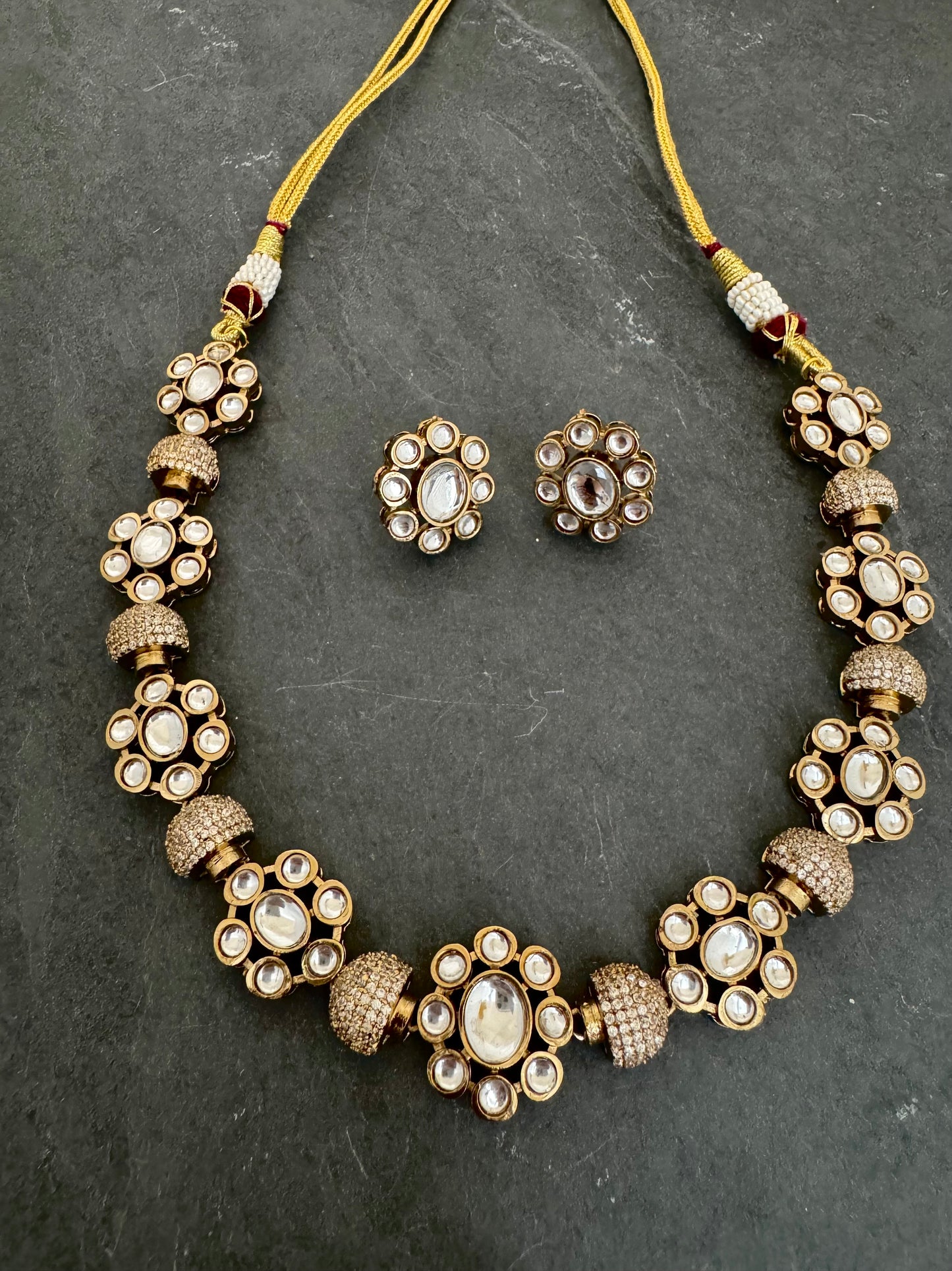 MIA POLKI CZ FLOWER NECKLACE SET