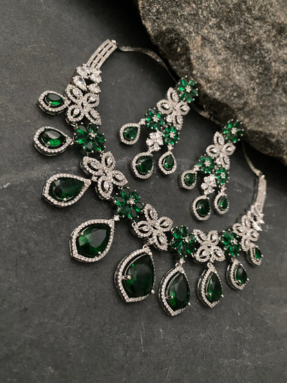 ANNA EMERALD GREEN CZ NECKLACE SET