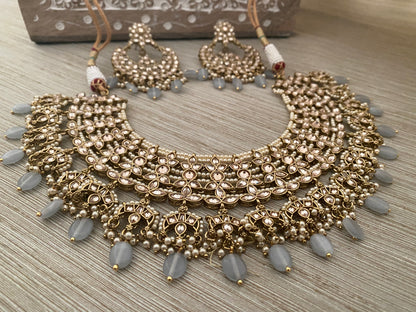 Anaaya Gray antique gold bridal necklace set