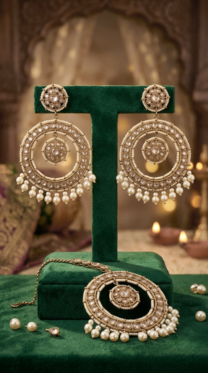 Amber Geometric Earrings Mangtika Set