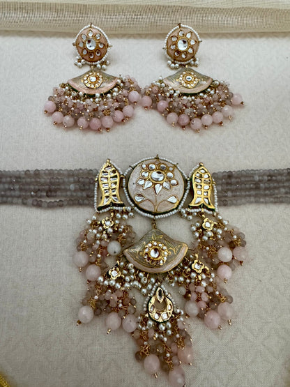 ESHA MEENAKARI PINK-GRAY CHOKER SET