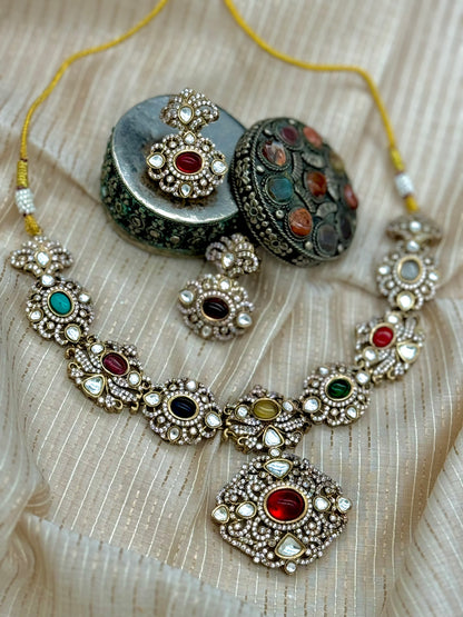 NAAYA VICTORIAN NAVRATAN NECKLACE SET