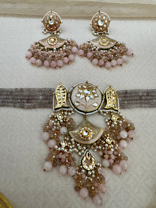 ESHA MEENAKARI PINK-GRAY CHOKER SET