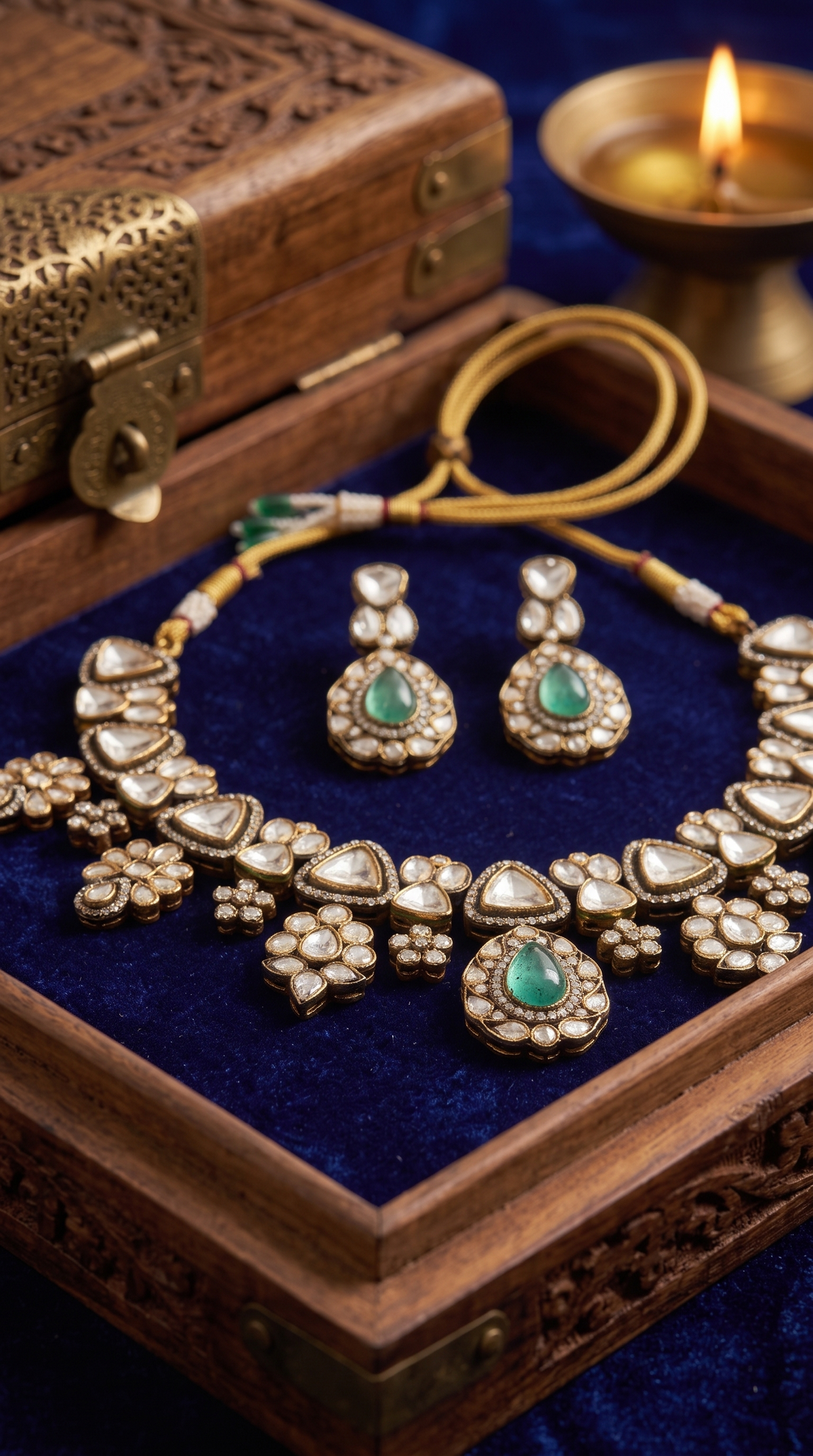 MALINI AQUAMARINE POLKI NECKLACE SET