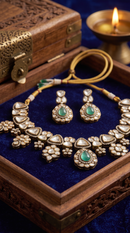 MALINI AQUAMARINE POLKI NECKLACE SET