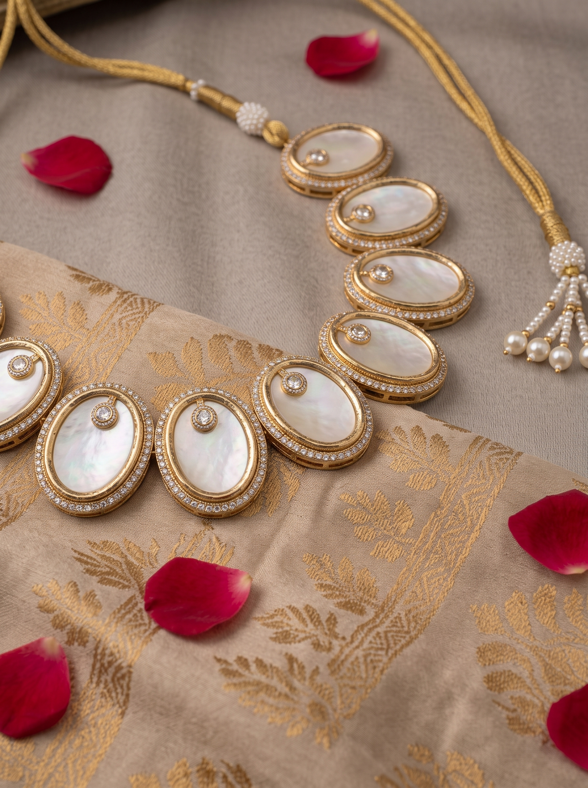 ESHA NOIR & PEARL ROYALE NECKLACE STUD SET