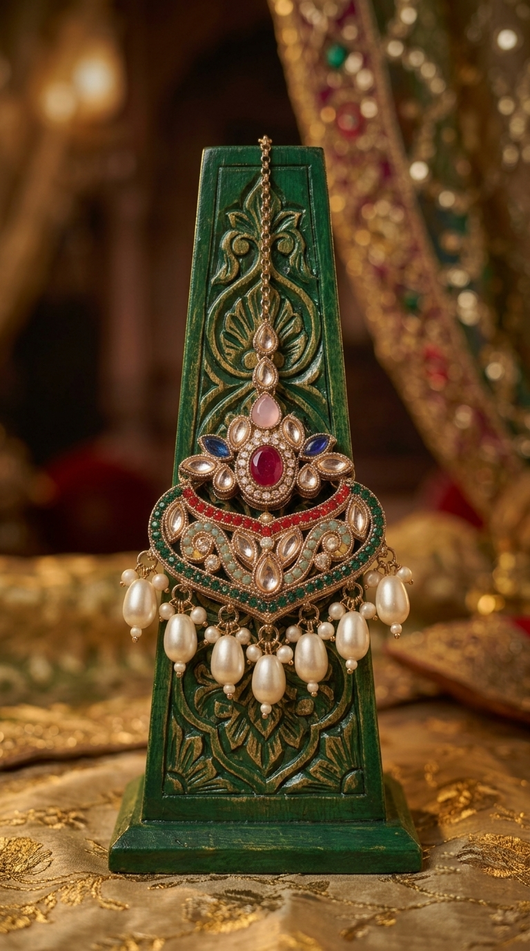 Gazal Pearl Earrings Maang Tikka Set