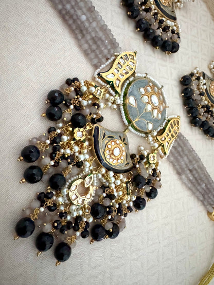 ESHA MEENAKARI GRAY-BLACK CHOKER SET