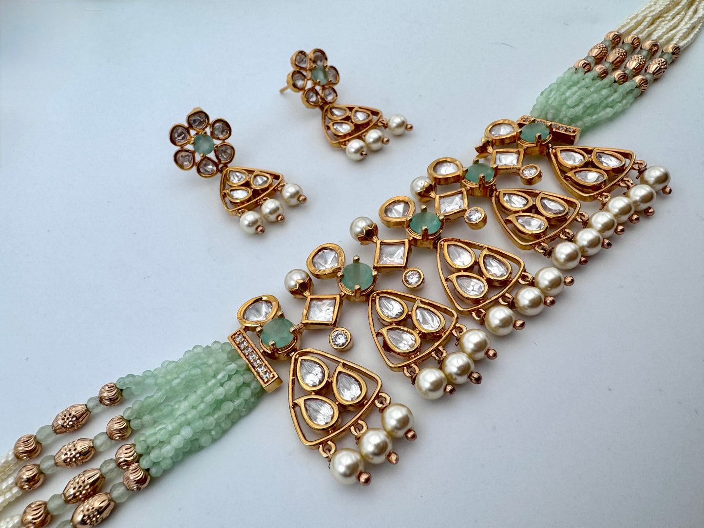 Kavya Kundan Green Choker Necklace Set