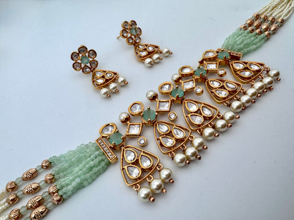 Kavya Kundan Green Choker Necklace Set