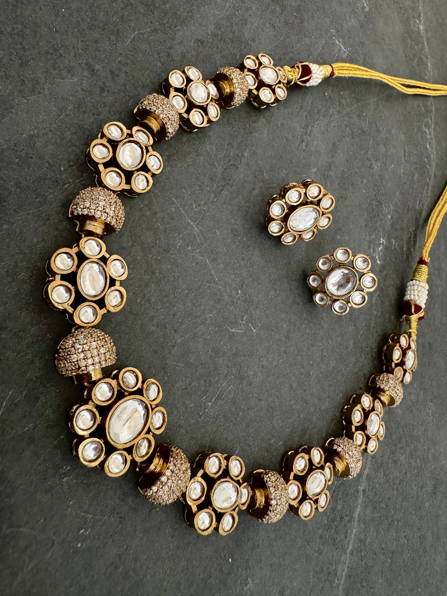 MIA POLKI CZ FLOWER NECKLACE SET