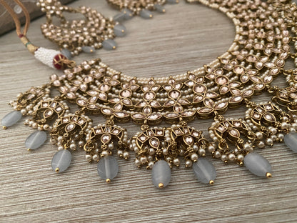Anaaya Gray antique gold bridal necklace set